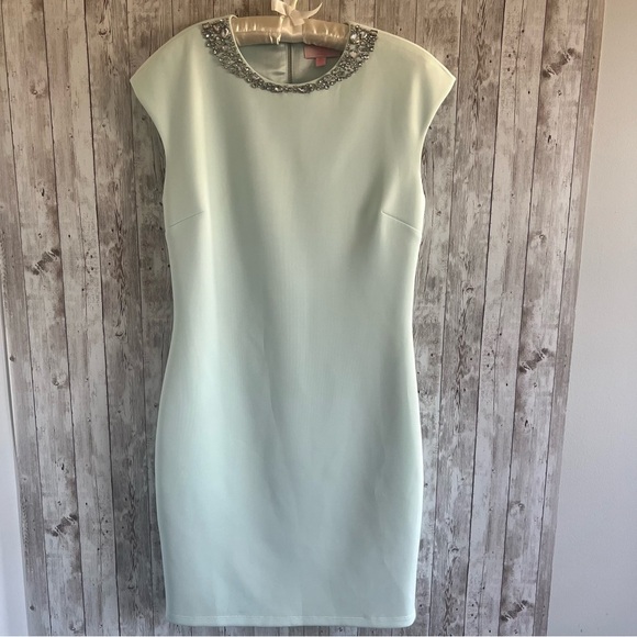 Ted Baker Elegant Mint Green Dress with Embellished Neckline - Picture 2 of 7